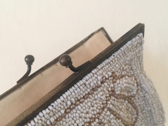 vintage antique 1930s White ART DECO Beaded SHELL Change Purse, perfect for a wedding or a fancy gala - something old View 6