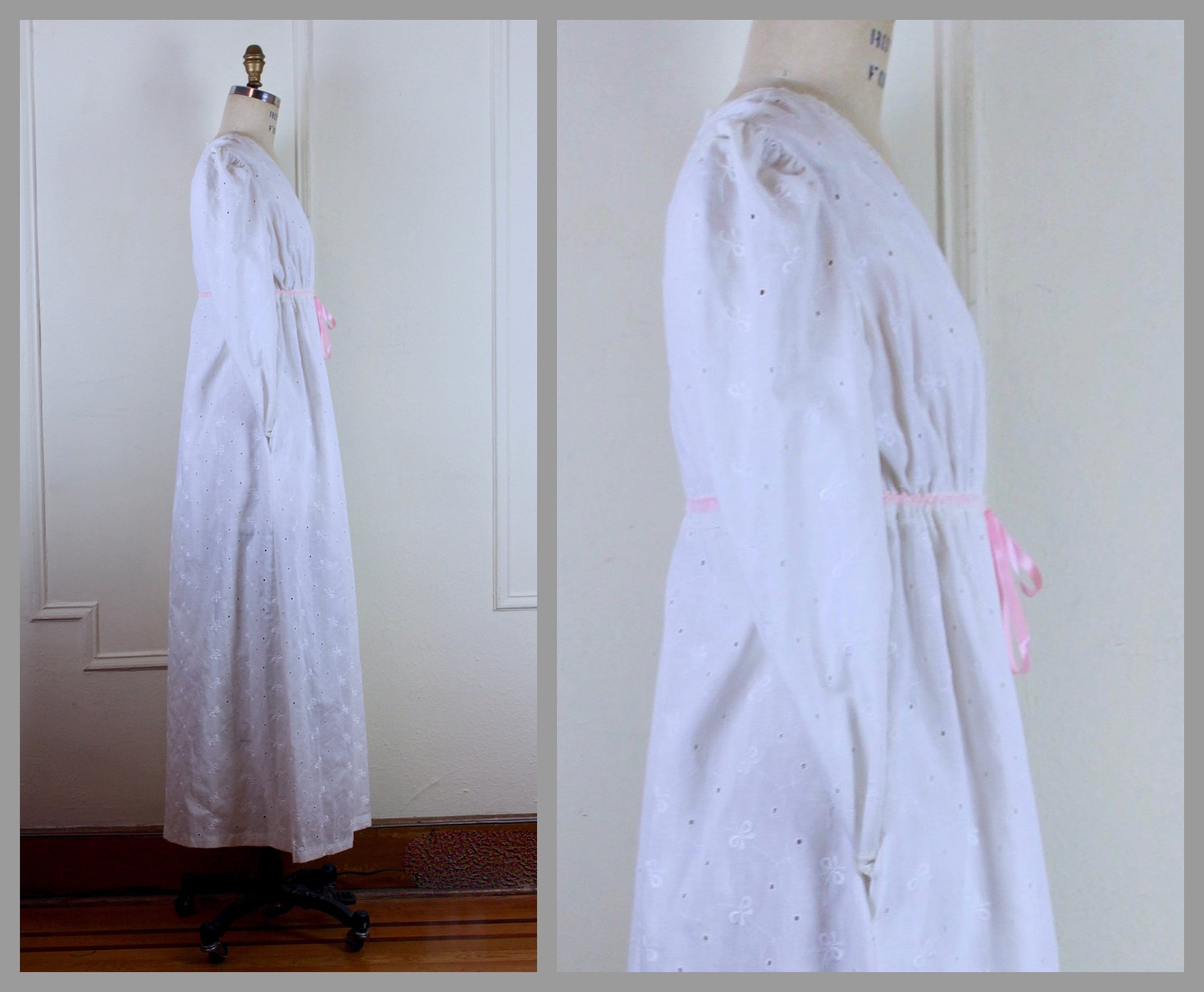 Vintage 1970s White Eyelet Robe With Pink Satin Ribbon - BARBIZON ...