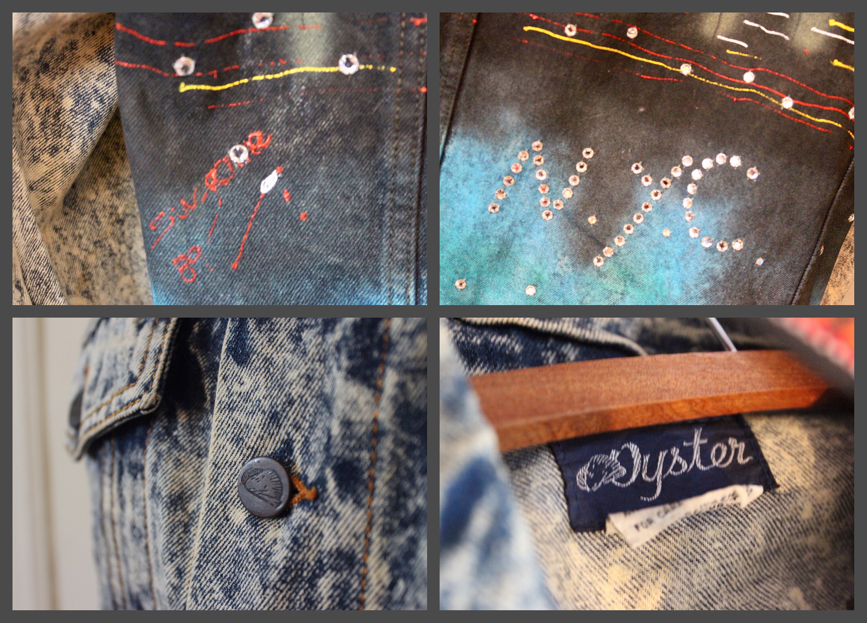 PLACESTUDIO ♥ Pigment Collar Cotton Trucker Jacket I LOVE Nyc, Vintage 1980s Handpainted + Studded Jean Jacket
