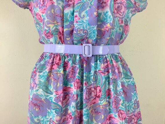 1980s rose & paisley Spring Garden Dress - white … - image 4