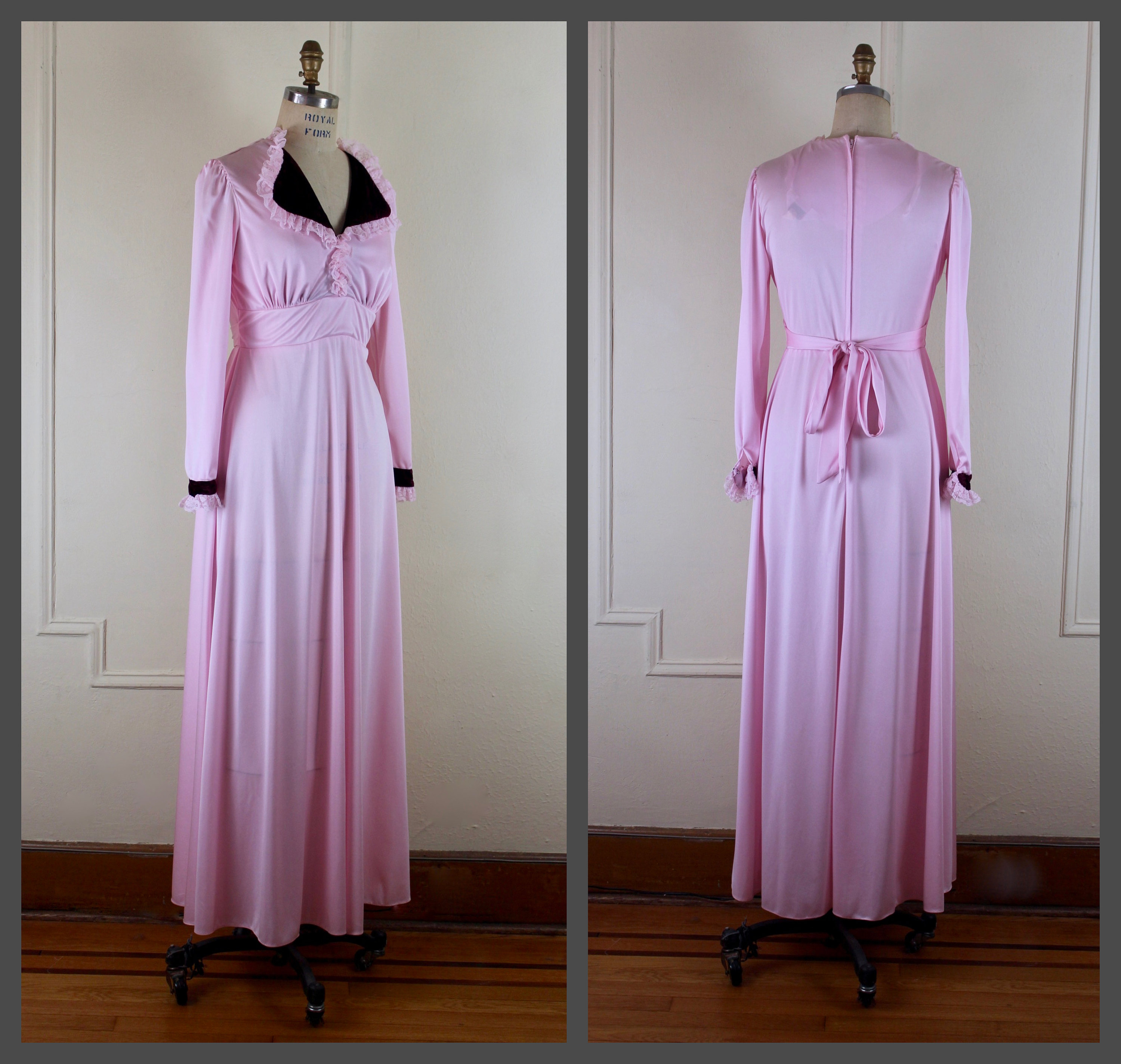 1970s Super MOD Pale Pink Satin Maxi Dress With Girly Lace | Etsy