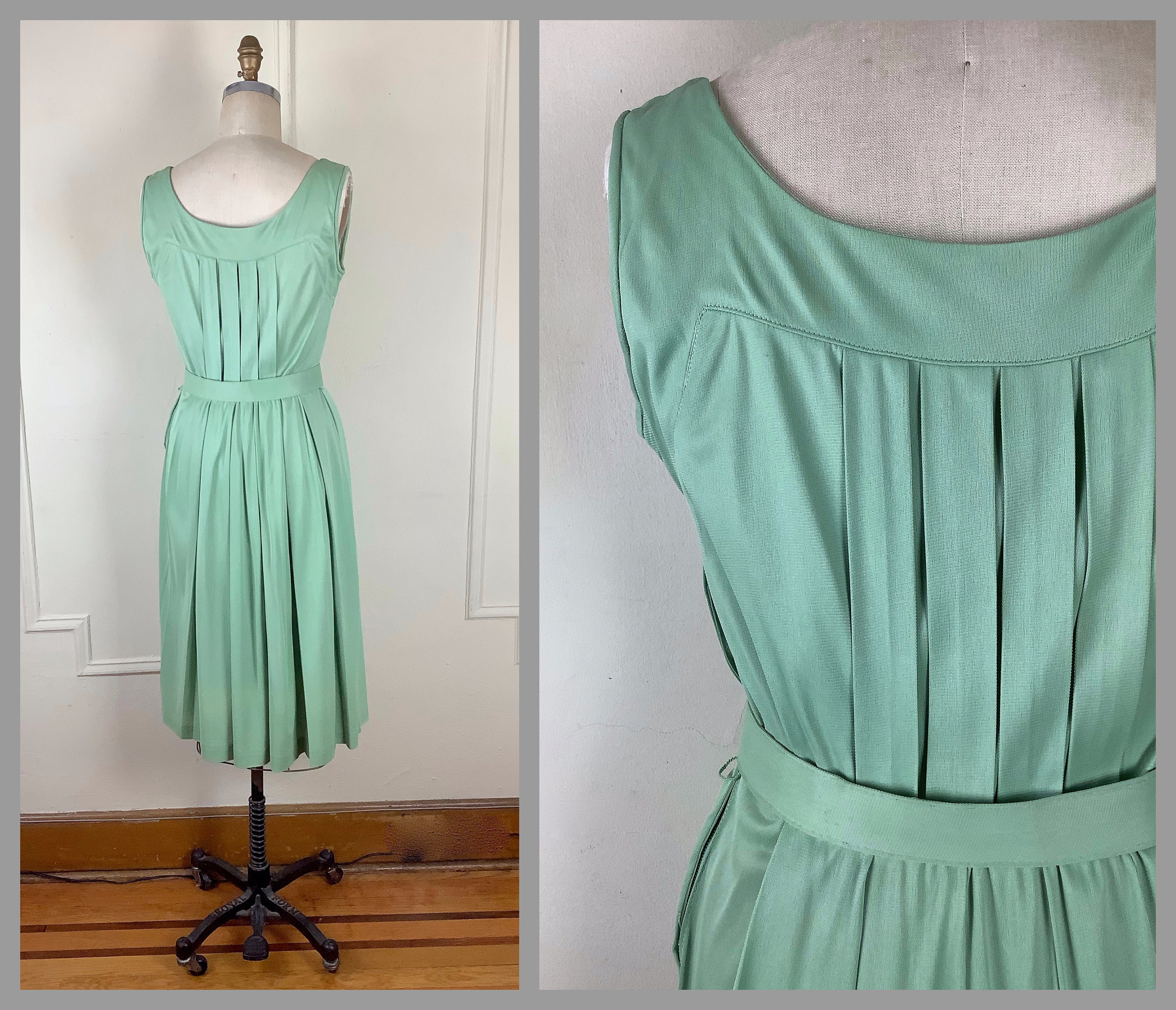 Vintage 1950s Sage Green Pleated Spring Day Dress With Belted | Etsy