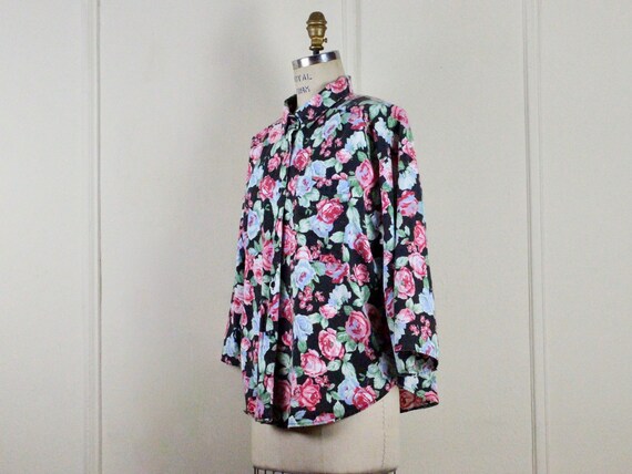 oversized florals, 1980s cotton blouse - black + … - image 5