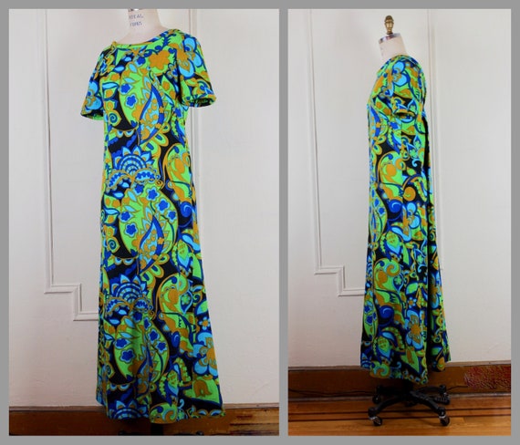 1970s MOD TROPICAL Hawaiian maxi dress - vintage … - image 6