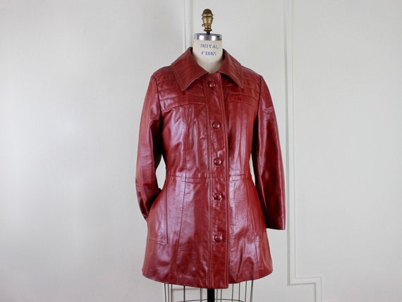 1970s Mahogany Brown Leather Jacket with optional… - image 1