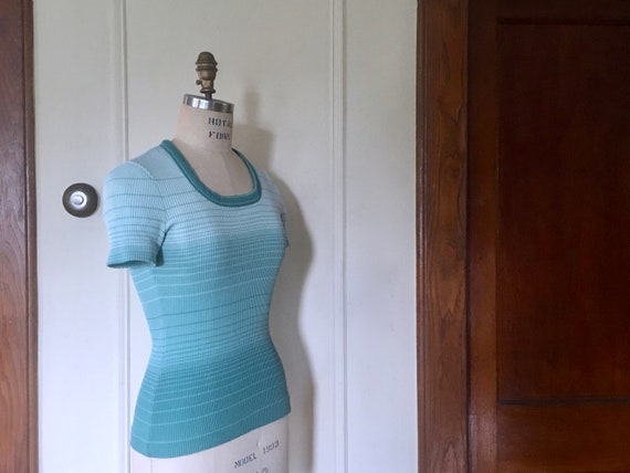 1970s vintage MOD tight, fitted mint Green Stripe… - image 3