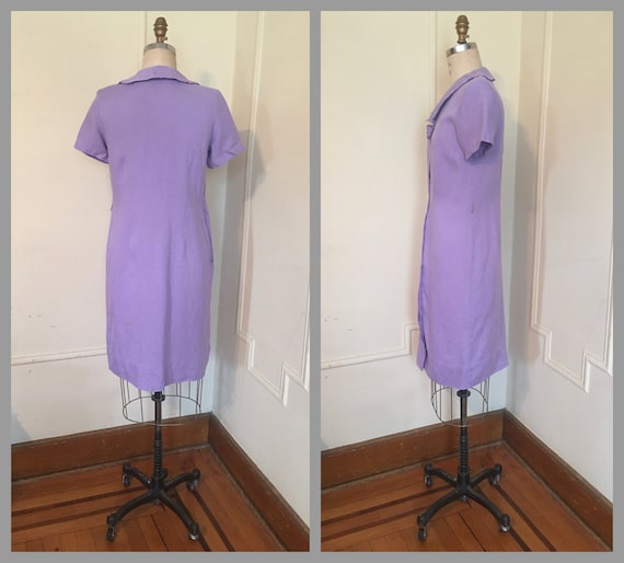 vintage 1950s Pastel Purple Linen Summer Dress wi… - image 6