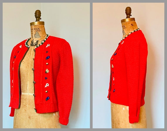 1950s AUSTRIAN FOLK cardigan - vintage WOOL butto… - image 4