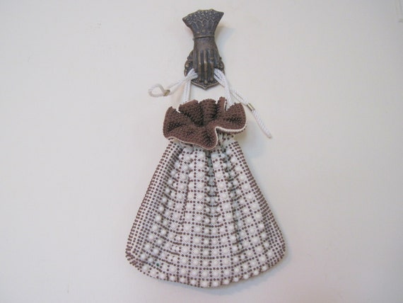 vintage 1960s Cocoa and Creme Beaded Drawstring Pu