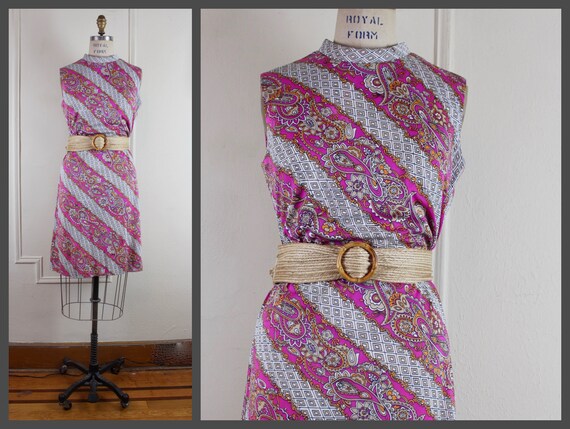 the Pink Paisley Shift, vintage 1970s Summer Dres… - image 2