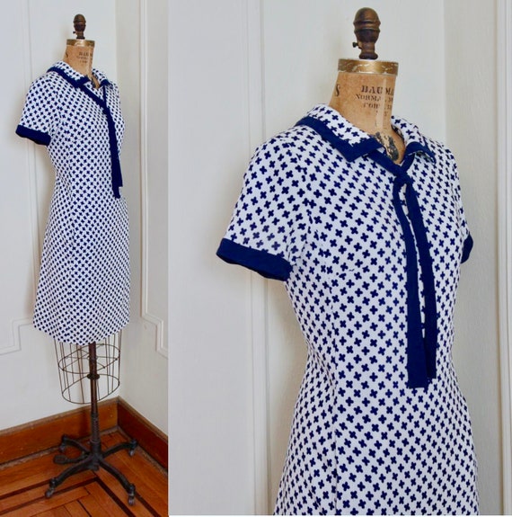 1950s Linen and Navy Blue Nautical and Preppy Sai… - image 3