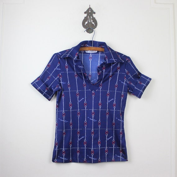 1970s LANVIN navy blue + white + red polo shirt -… - image 3