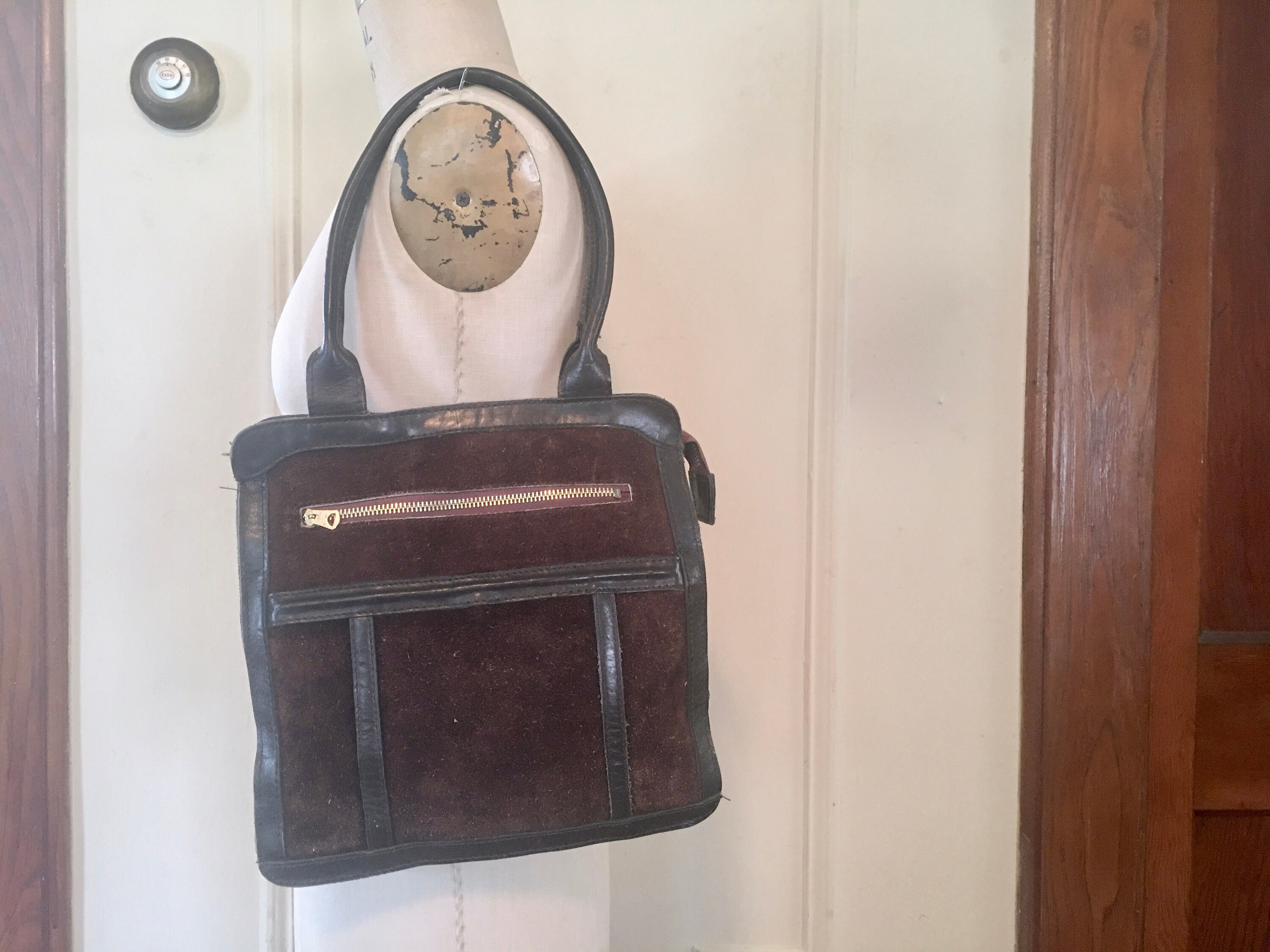 【即納&大特価】 Dark 1970s Brown Heavy With Bag Shoulder Suede + Leather バッグ
