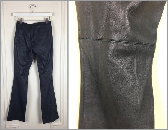 1990s Black Leather pants - LOW RISE pants / jean… - image 6