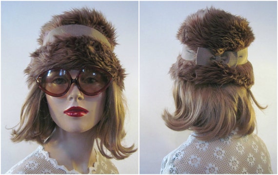 vintage 1960s faux fur cloche with brown grosgrai… - image 3