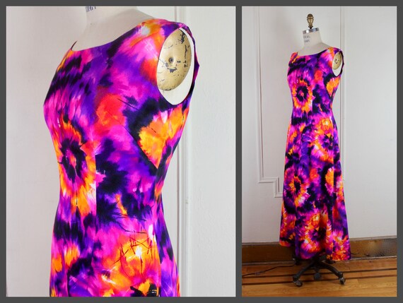 tie dye WOW maxi Dress, vintage 1970s super psychedel… - Gem