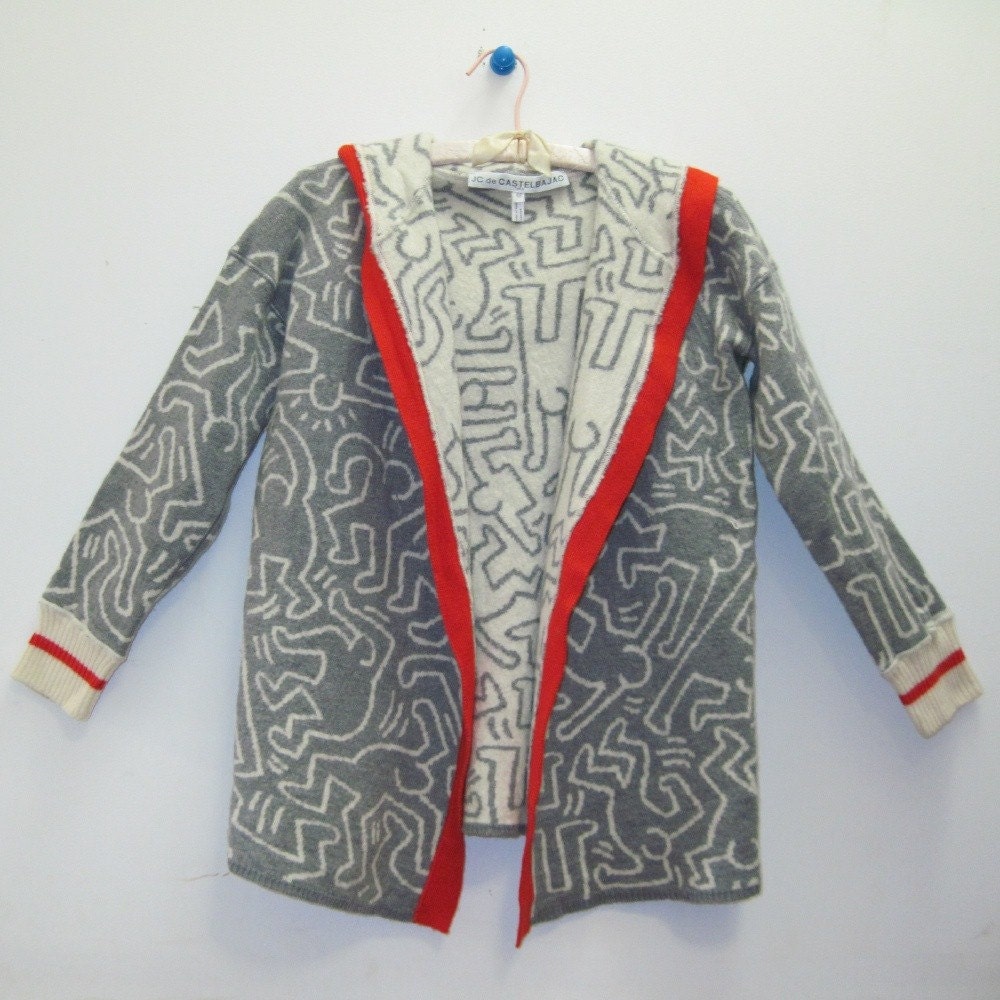 Vintage KEITH HARING Hooded Wool Cardigan Sweater by JC De Castelbajac ...