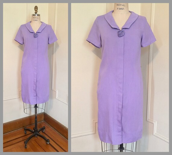 vintage 1950s Pastel Purple Linen Summer Dress wi… - image 4