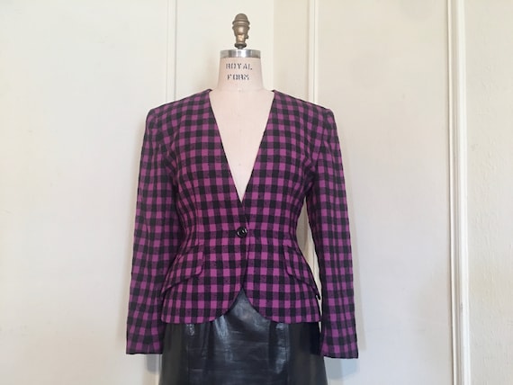 vintage Dior, 1980s Purple & Black Plaid one butt… - image 1