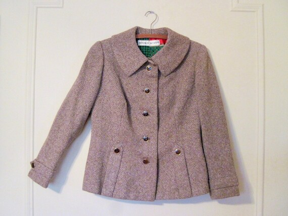 vintage 1960s Arnold Scaasi Brown Tweed Coat, wit… - image 1