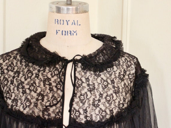 1950s Black Lace + Nylon Robe - Edwards Lingerie … - image 1