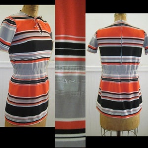 vintage SUPER MOD Orange, Black, and Grey Striped Long Shirt T shirt, short sleeve shirt, Summer Top, long tunic vintage size medium image 5