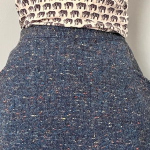 1960s Abercrombie & Fitch / Sloat A-line Wool Skirt - nubby tweed, slate blue + charcoal grey + orange + yellow + ivory - 32&quot; waist, large