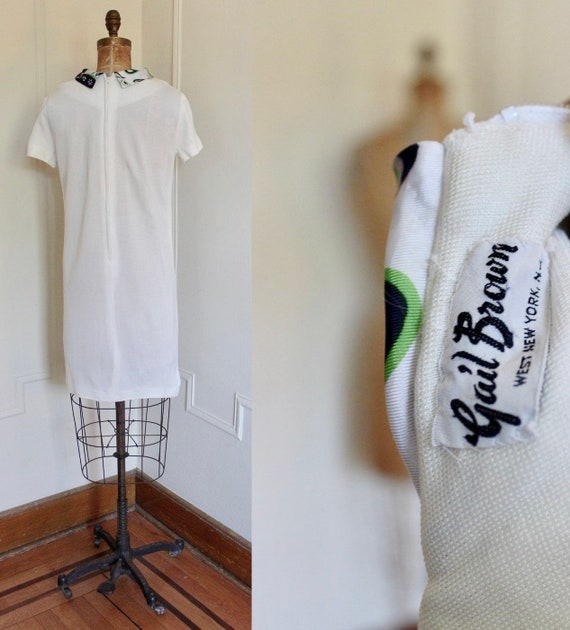 1960s MOD Shift Dress with Navy Blue and Kelly Gr… - image 5