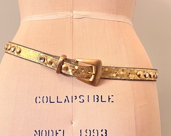 Vintage 80s Gold Leather Pearl Studded Belt Size Small  display picture 1
