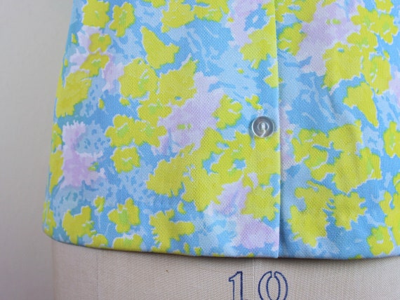 1970s blue + BRIGHT YELLOW floral Blouse - short … - image 3