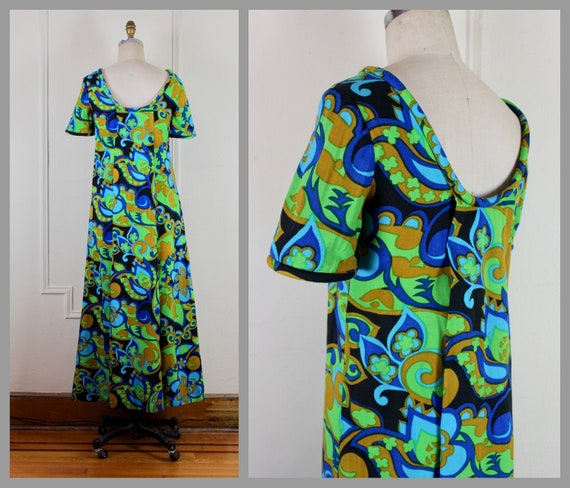 1970s MOD TROPICAL Hawaiian maxi dress - vintage … - image 7