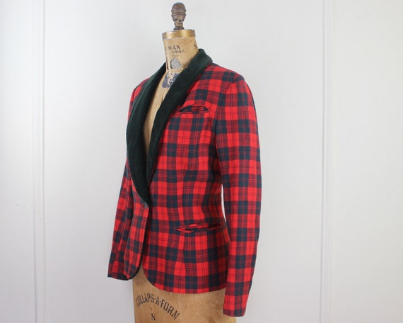 Kort Lee, 1940s red plaid fitted wool blazer with… - image 4