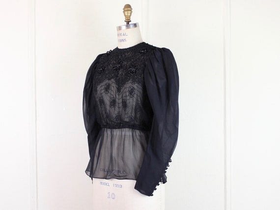 Prue Acton, vintage 1980s black semi-sheer Silk GO