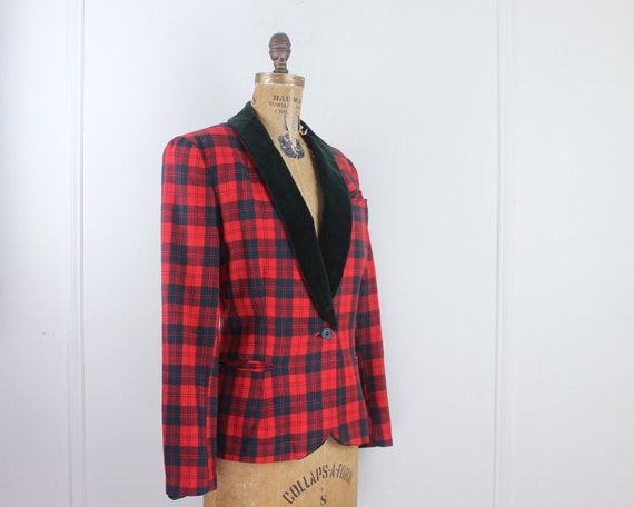 Kort Lee, 1940s red plaid fitted wool blazer with… - image 2