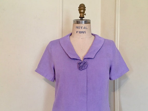 vintage 1950s Pastel Purple Linen Summer Dress wi… - image 8