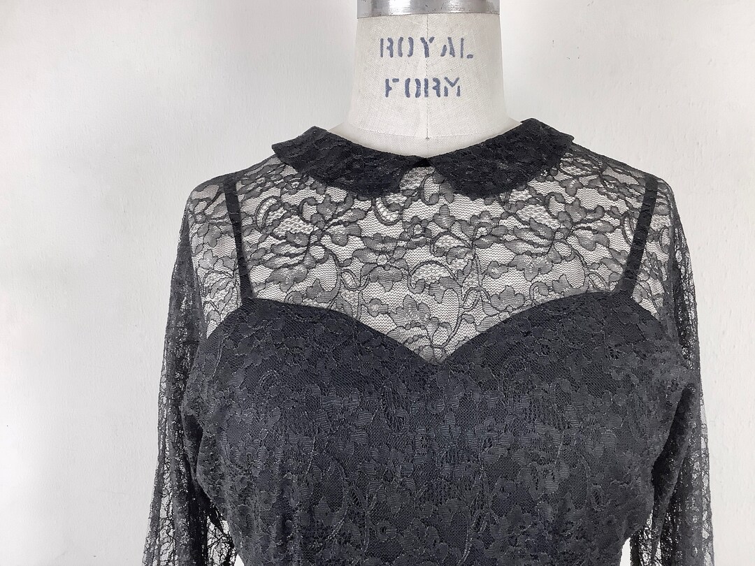 Dark Illusions Vintage 1950s Black Lace Cocktail Party Dress - Etsy