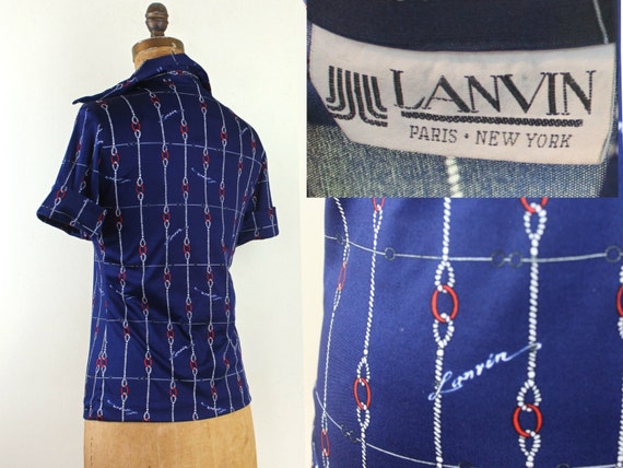 1970s LANVIN navy blue + white + red polo shirt -… - image 5