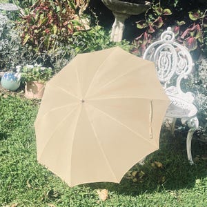 Neutral Skies, 1940s   Umbrella with Bakelite handle - light brown, tan, camel, khaki, sand - vintage Sun / Shade / Rain Parasol