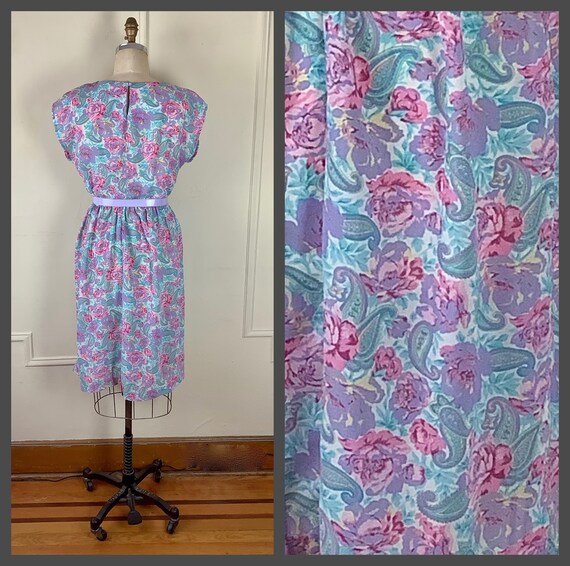 1980s rose & paisley Spring Garden Dress - white … - image 7