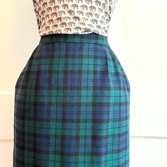 1990s Pendleton Wool Plaid Pencil Skirt Authentic Black Watch Tartan Navy Blue Hunter Green Black Vintage Size 6 Fits Like a Small Etsy UK