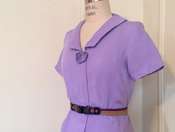 vintage 1950s Pastel Purple Linen Summer Dress wi… - image 3