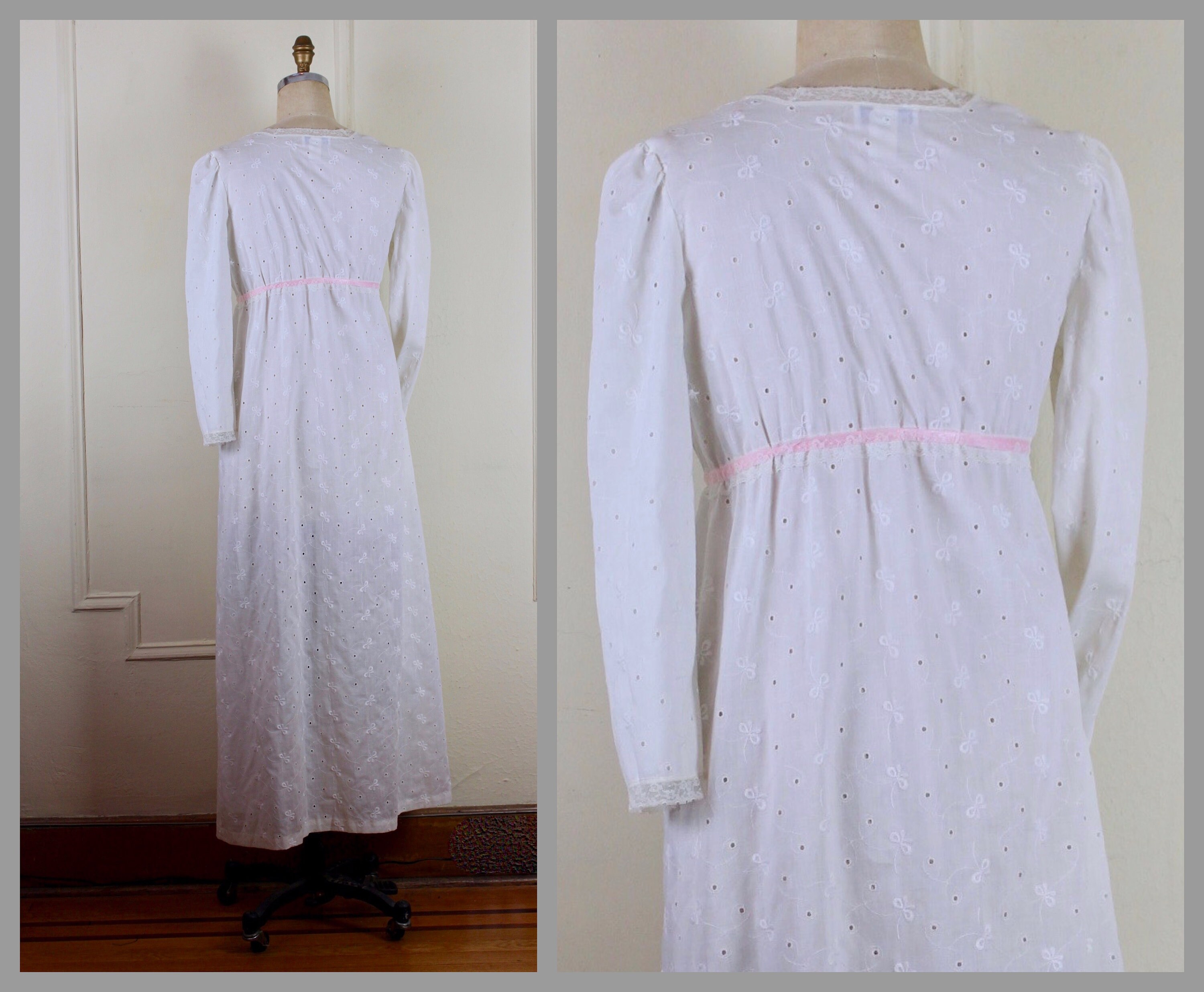 Vintage 1970s White Eyelet Robe With Pink Satin Ribbon - BARBIZON ...