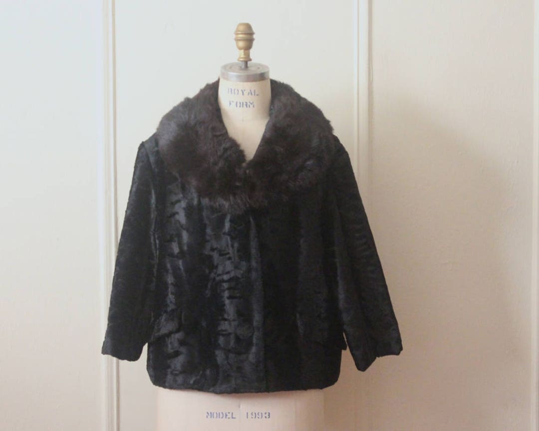 1960s Persian Lamb Cropped Coat With Fur Shawl Collar 3/4 - Etsy