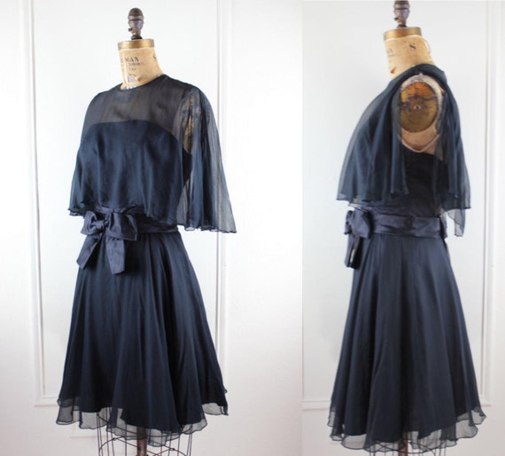 vintage 1960s Black Chiffon Party Dress - size sm… - image 2