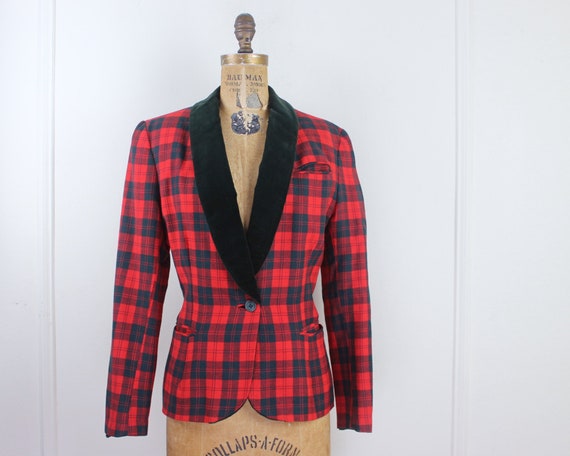 Kort Lee, 1940s red plaid fitted wool blazer with… - image 3