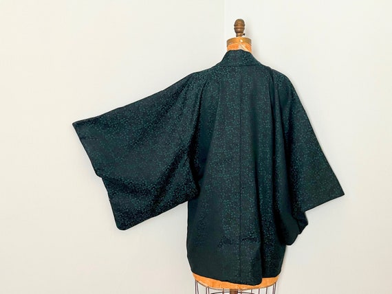 vintage Japanese Black & Green Brocade Short Robe / K… - Gem
