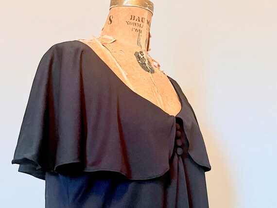 1970s Black Miss Shaheen Blouse - flutter cape, s… - image 3