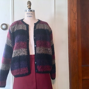 1980s super chunky MOHAIR cardigan sweater with oversized stripes - 80s fashion, Autumn hues, slouch, boho - vintage size medium