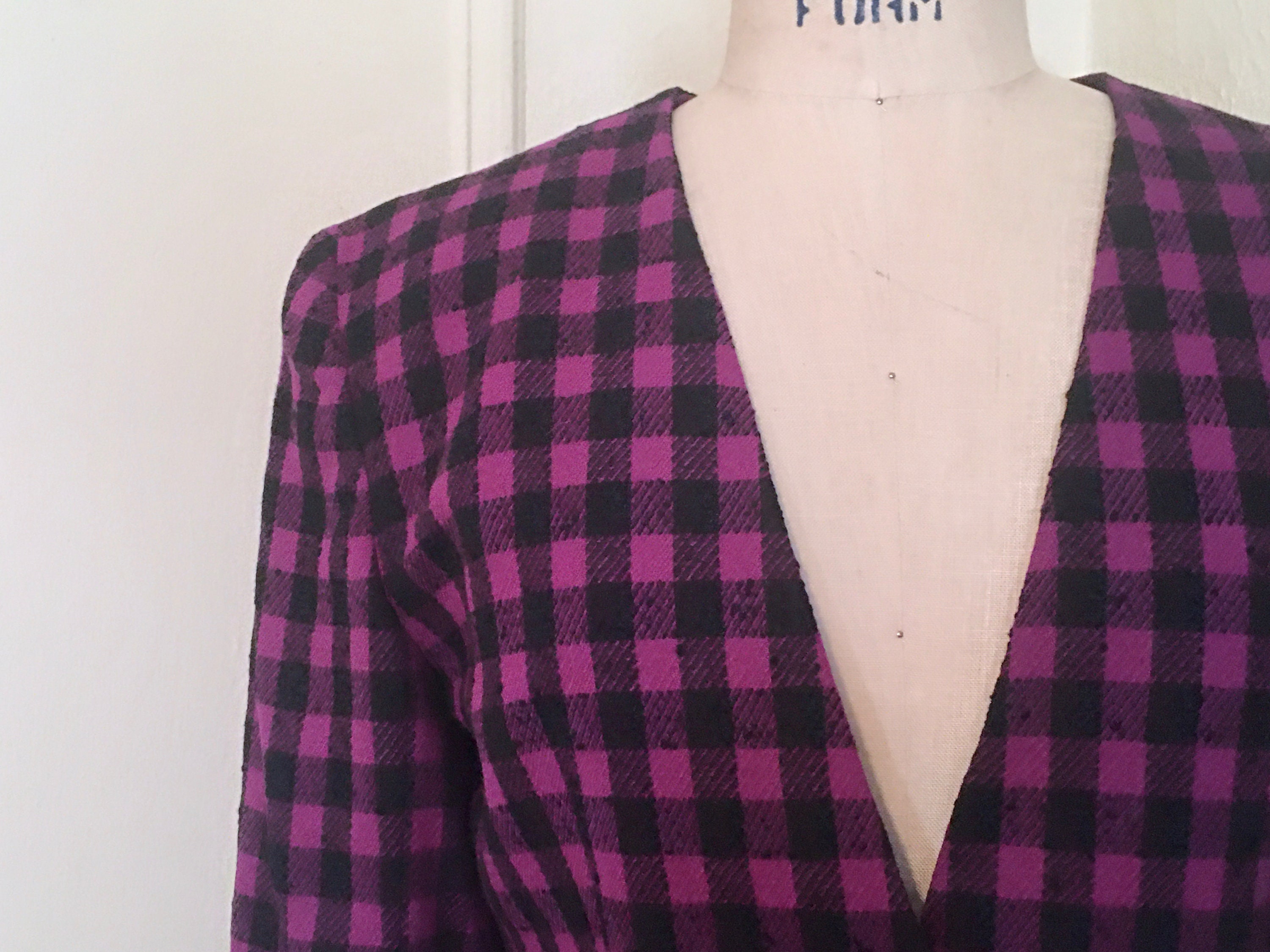 Vintage Dior, 1980s Purple & Black Plaid One Button Blazer