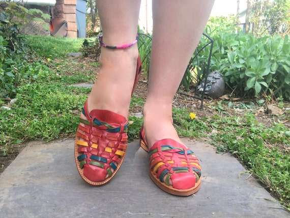 size 10,  vintage 1980s Red Woven Leather Flats w… - image 3